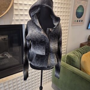 Splendid Hooded Zip Cardigan Pima Cotton Modal Sweater Jacket Gray Black Sz M